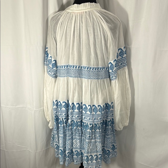 OLIPHANT WHITE BLUE EMBROIDERED TUNIC DRESS SIZE L - Picture 8 of 11
